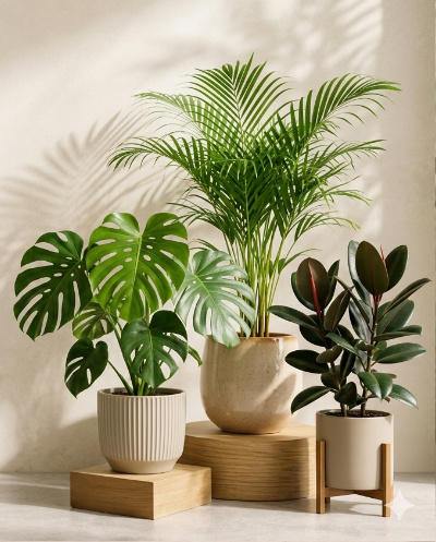 Luxury Plant Combo (Monstera + Rubber Plant + Areca Palm)